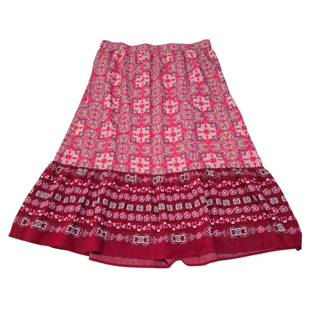 Loft Outlet Womens XL Pink Paisley Medallion Tiered Midi Skirt NWT 36182381